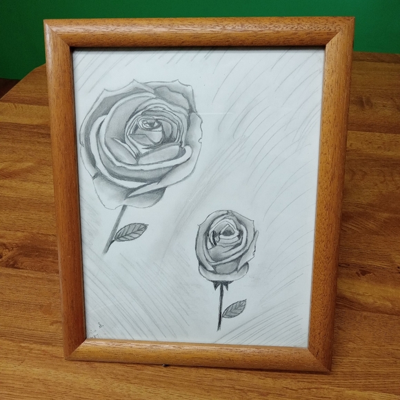 Framed Rose Sketch-Hand Drawn Roses-Pencil - Picture 2 of 8